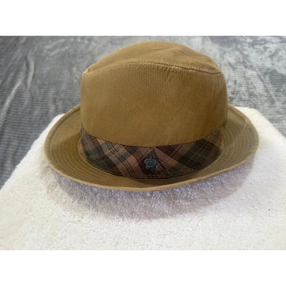 Christys Crown Series Tan Cotton‎ Fedora Hat Plaid Band Mens Size Medium Khaki